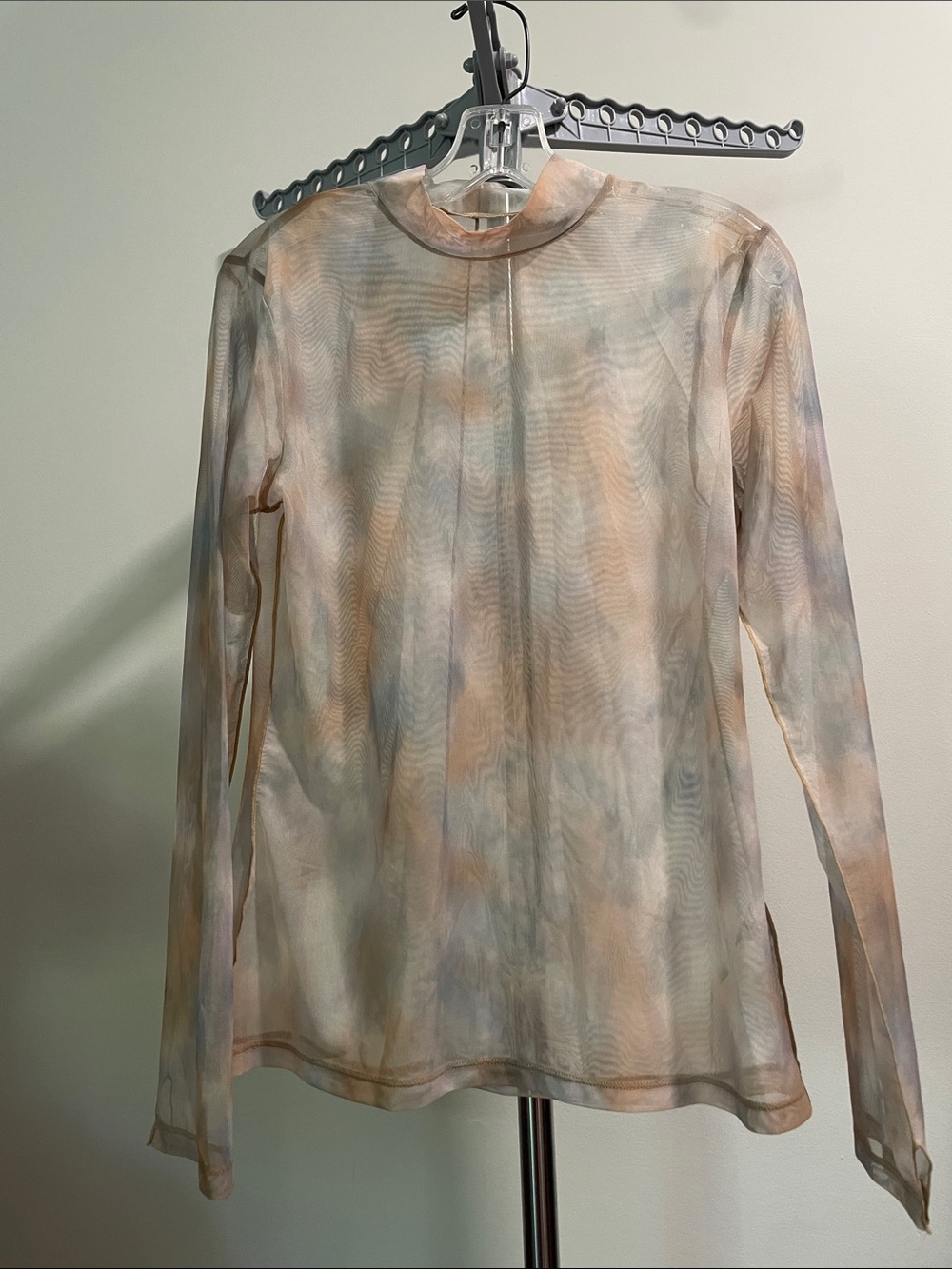 GU Sheer Tie-Dye Mock Neck Long Sleeve Top